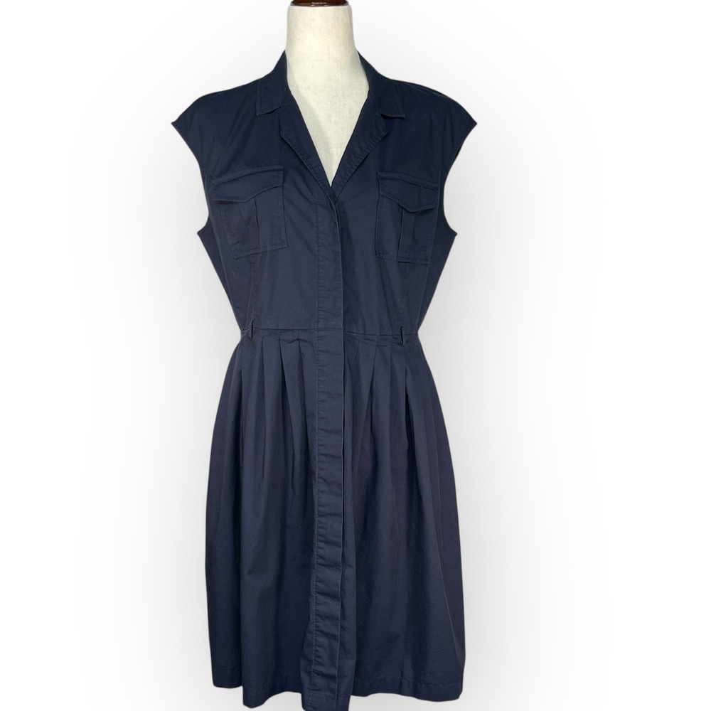 Liz Claiborne Navy Blue Sleeveless Utility Shirtdress Pleated Skirt Size 12